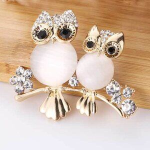 White Opal Owl Brooch